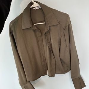 Stradivarius cropped army green blouse